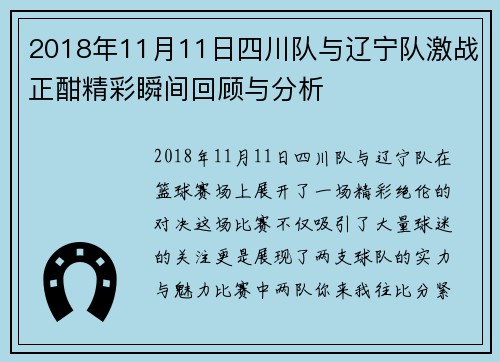 2018年11月11日四川队与辽宁队激战正酣精彩瞬间回顾与分析